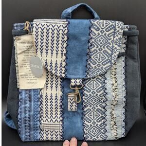 Demdaco Backpack Purse Patchwork Adjustable Indigo Blue Boho Cottage Grandma